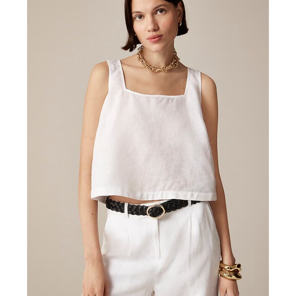 J Crew Square Neck Linen Button Back Top M White Blouse Tank CK494 J.Crew